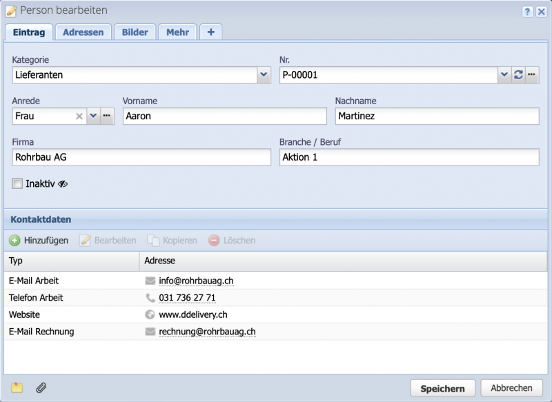 Screenshot of a person entry