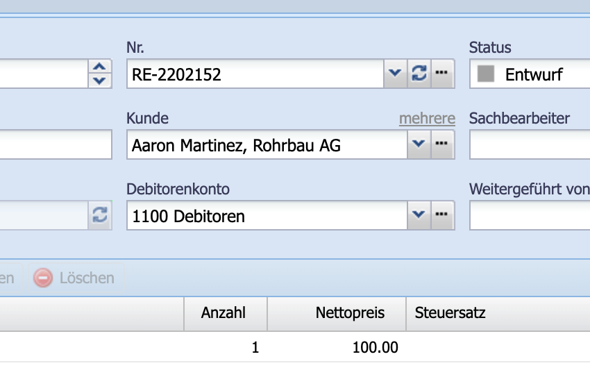 Screenshot: Customer invoice