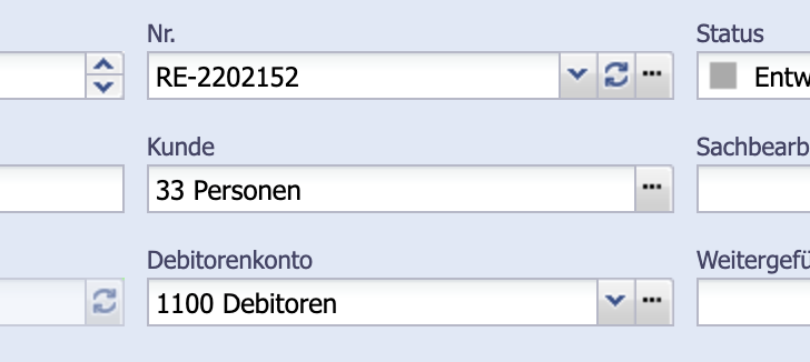 Screenshot: Large number of customers and clients selected