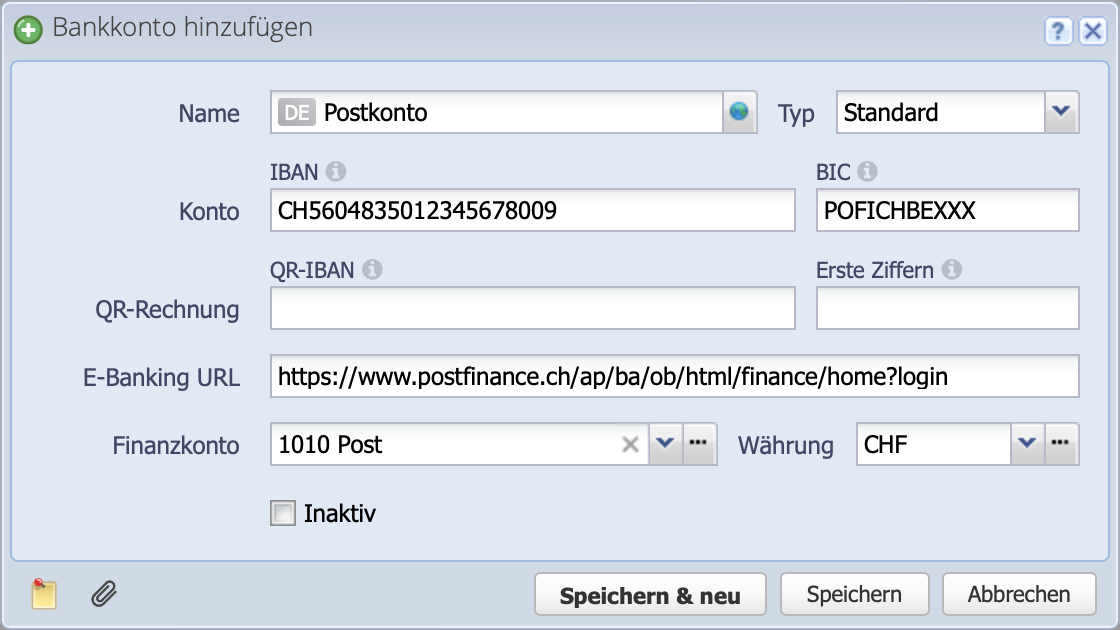 Screenshot Bankkonto oder Lohnkonto Hinzufügen