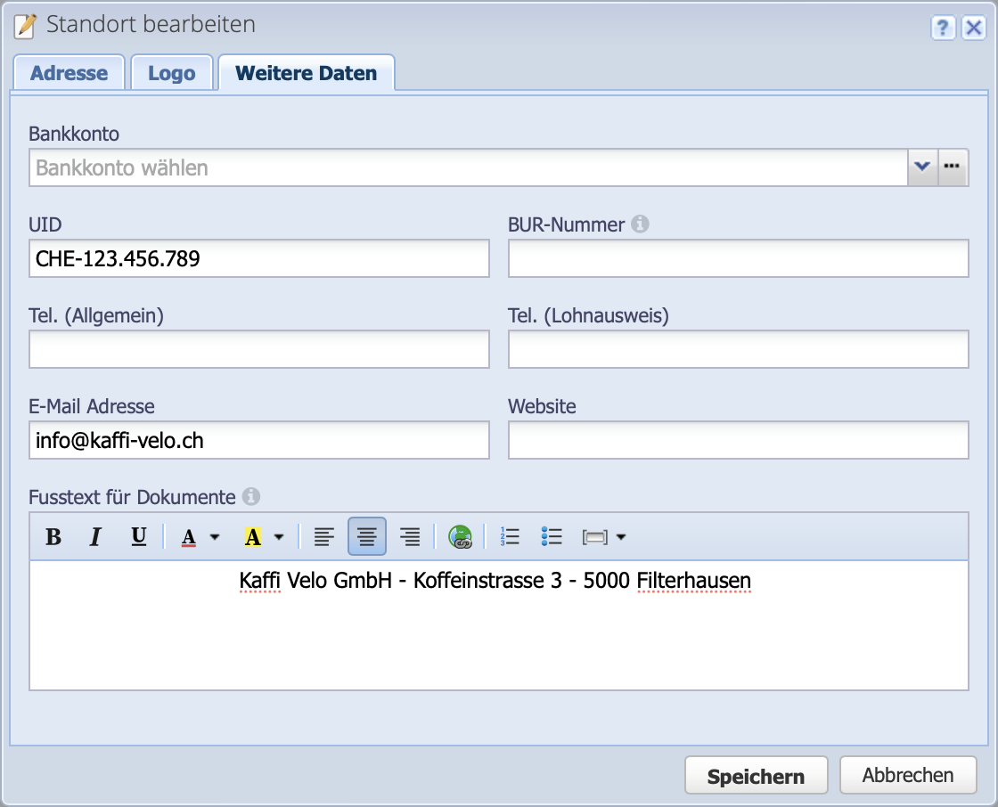 Screenshot Standort bearbeiten und Daten für Lohnbuchhaltung ergänzen