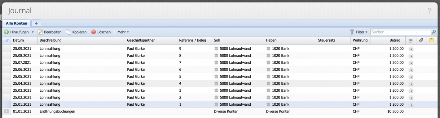 Screenshot journal overview with a large number of created entries.