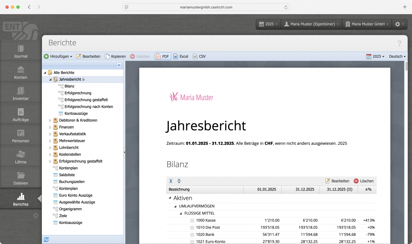 Screenshot vom Exportieren der Berichte