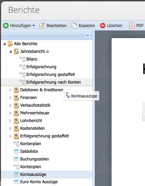 Screenshot vom Anordnen / verschieben eines Berichts innerhalb einer Sammlung