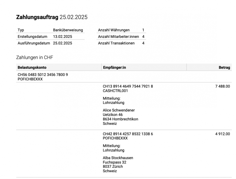 Screenshot eines PDF mit den L&ouml;hnen f&uuml;r die &Uuml;berweisung