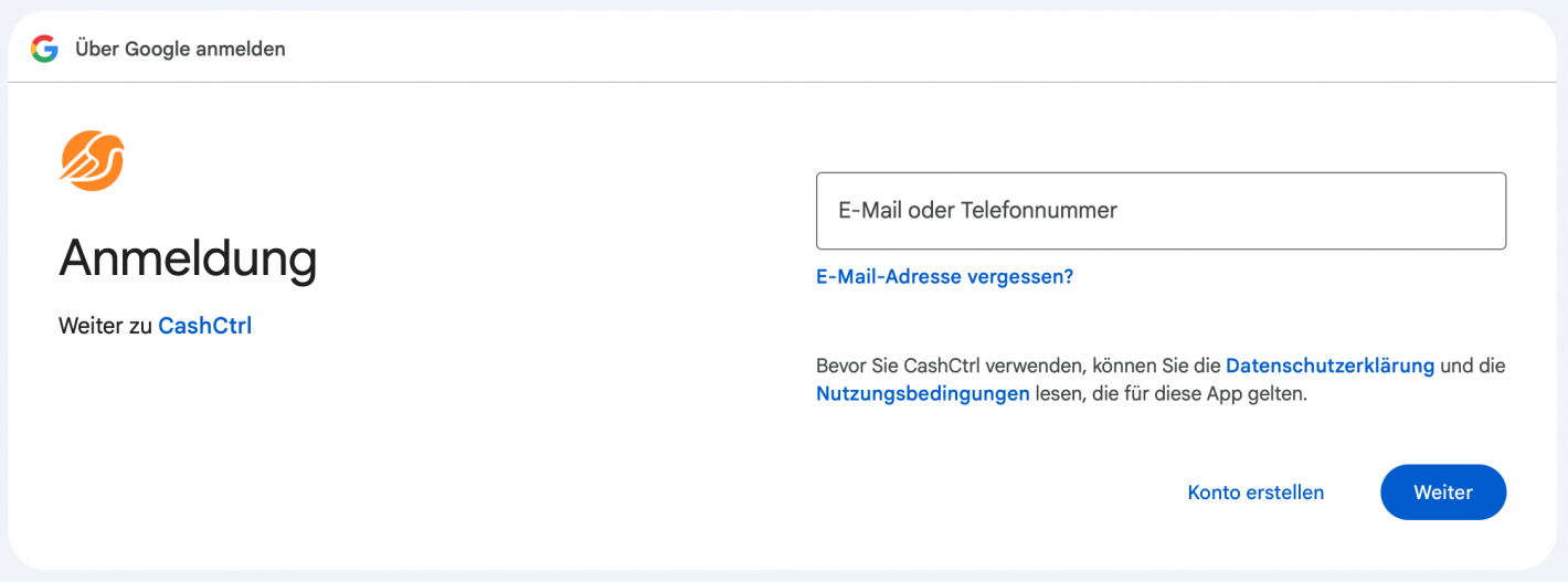 Screenshot des Login Fensters um OAuth Verbindung mit Google hinzuzuf&uuml;gen