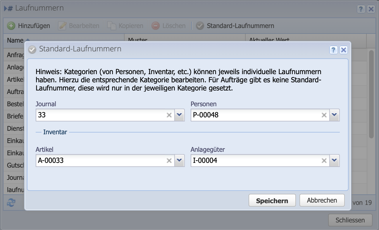 Screenshot of the settings for the default run numbers