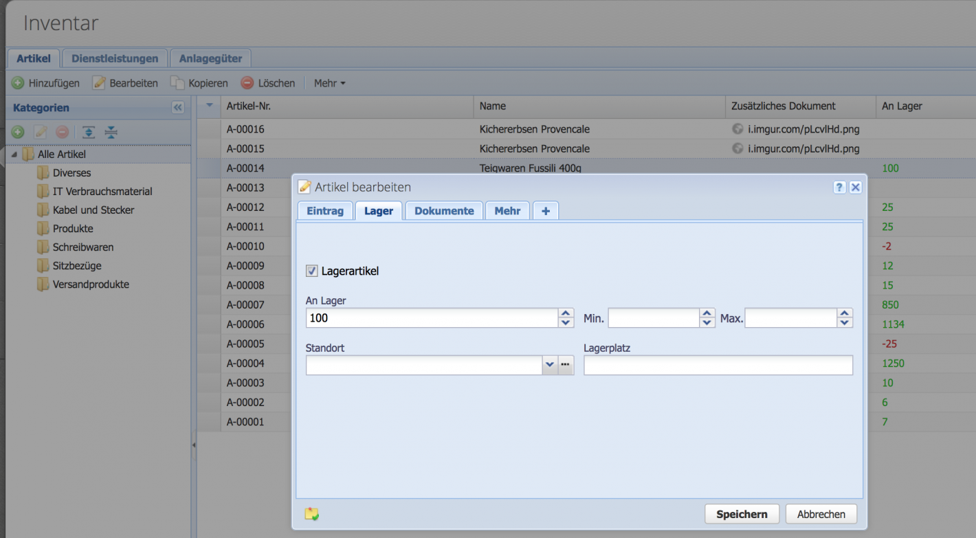 Screenshot of the stock tab of an item where the check mark can be set for stock items.