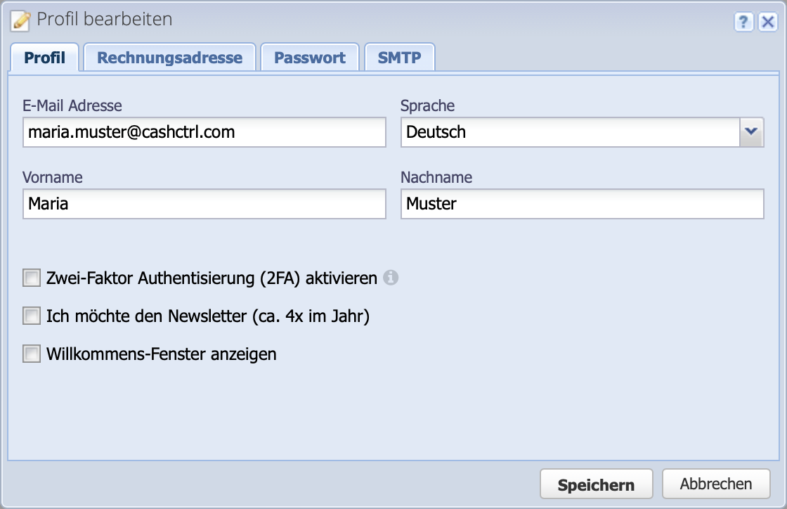 Screenshot of the user profile settings for setting up the 2FA