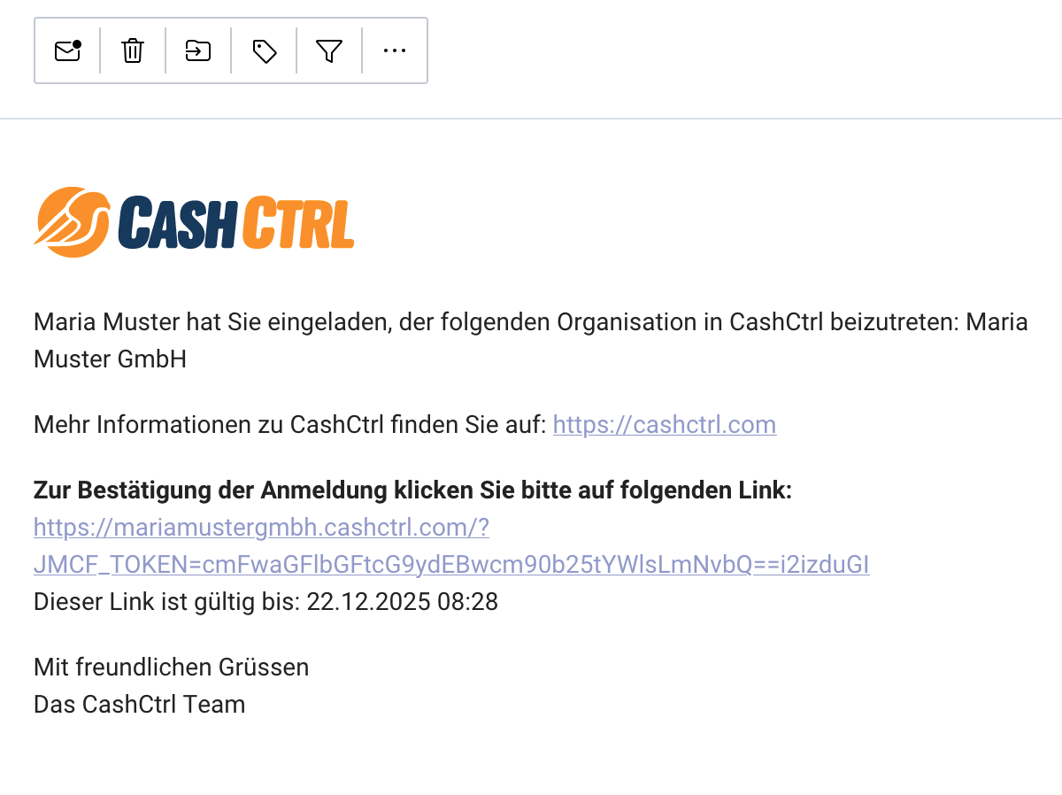 Screenshot of the confirmation email sent with the token.