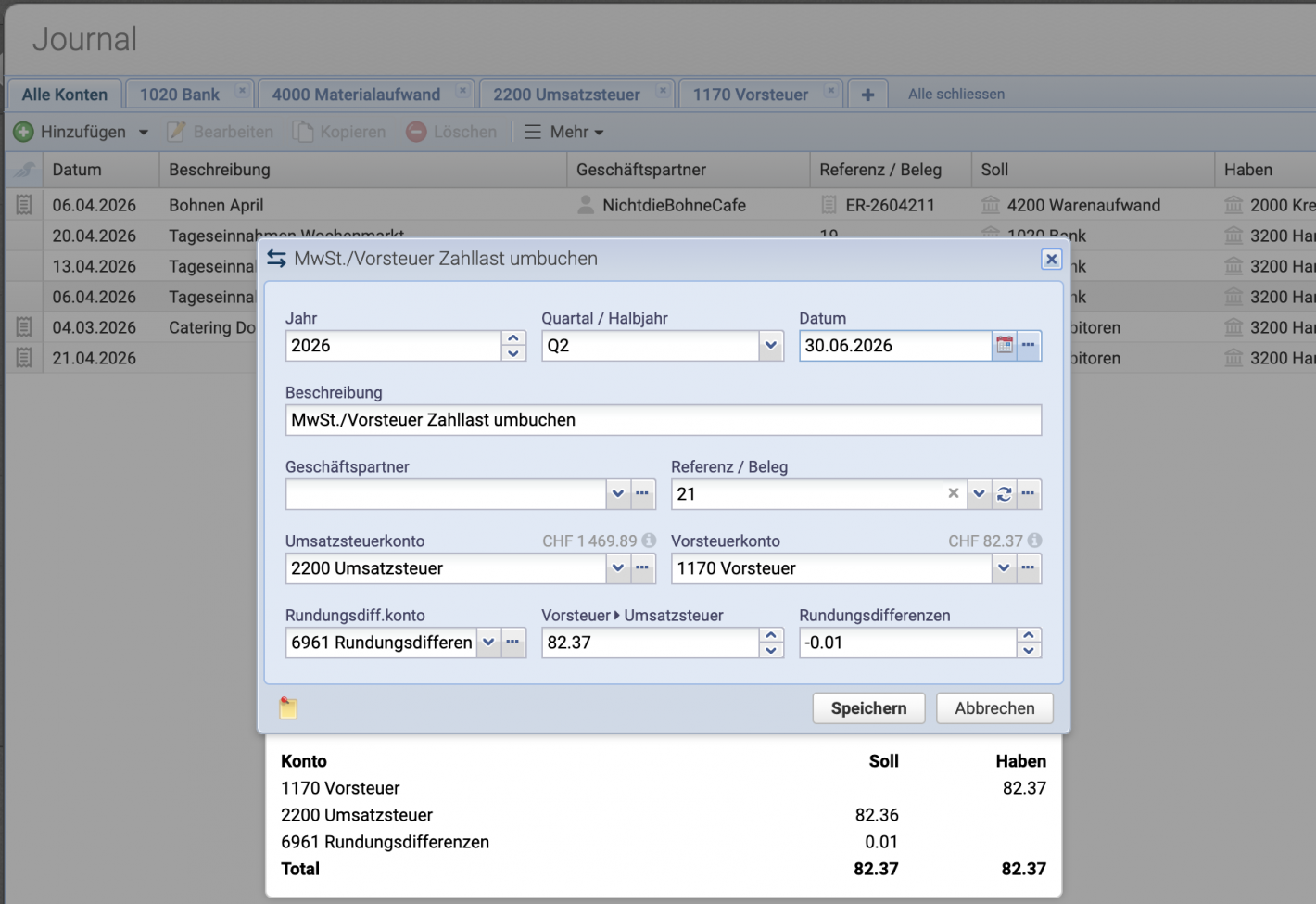 Screenshot of the "Transfer VAT/Input Tax Liability" dialog