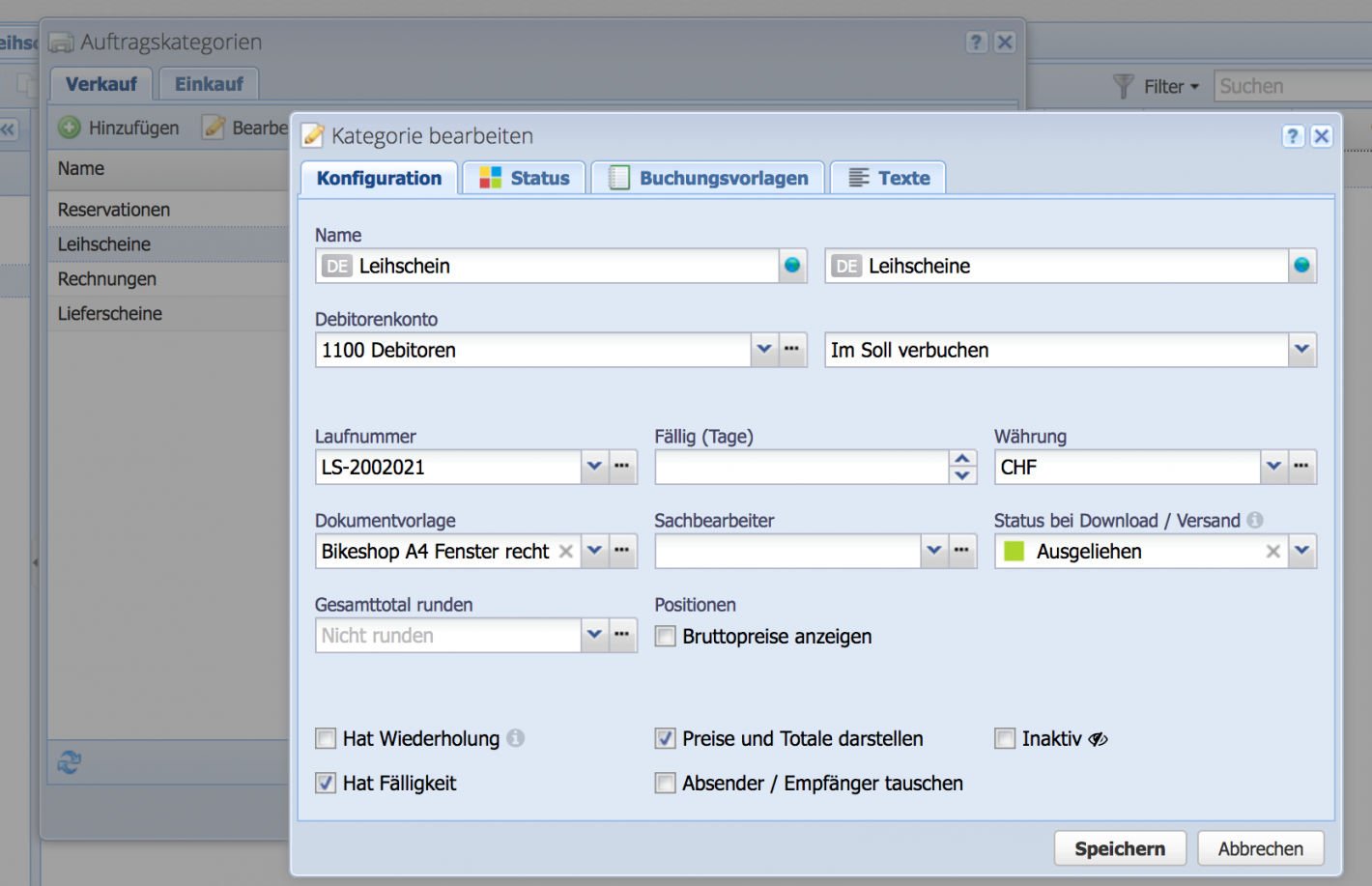 Screenshot des Erfassens einer neuen Auftragskategorie