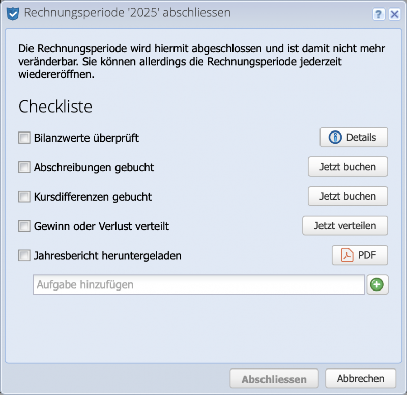 Screenshot of the year end checklist
