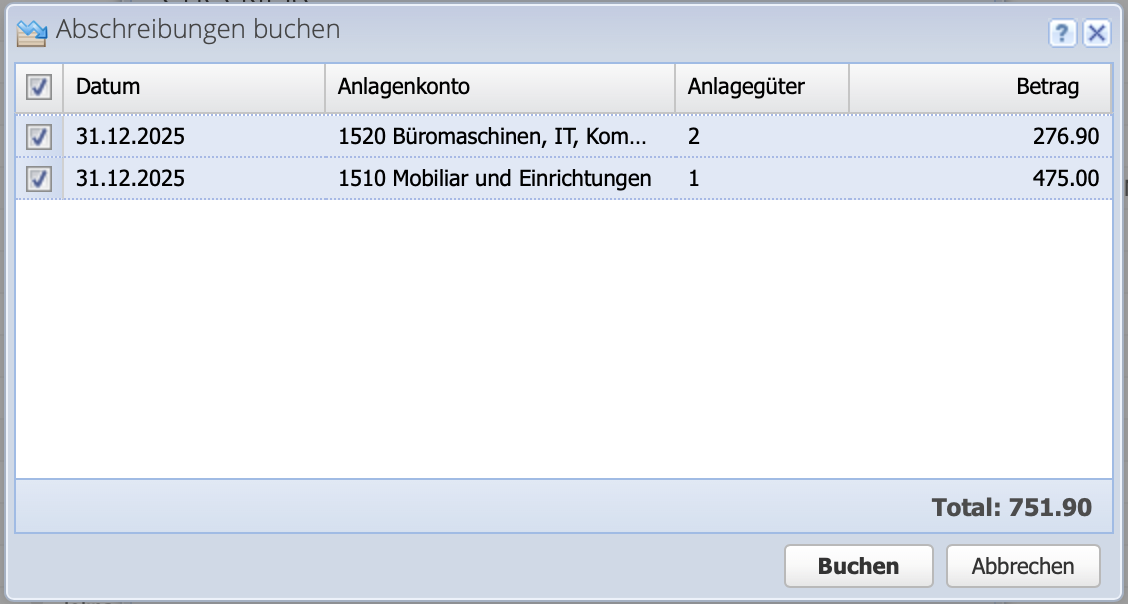 Screenshot book depreciation