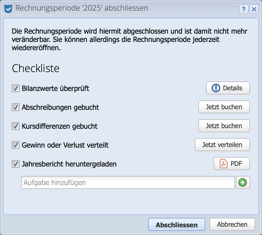 Screenshot of the year-end closing checklist