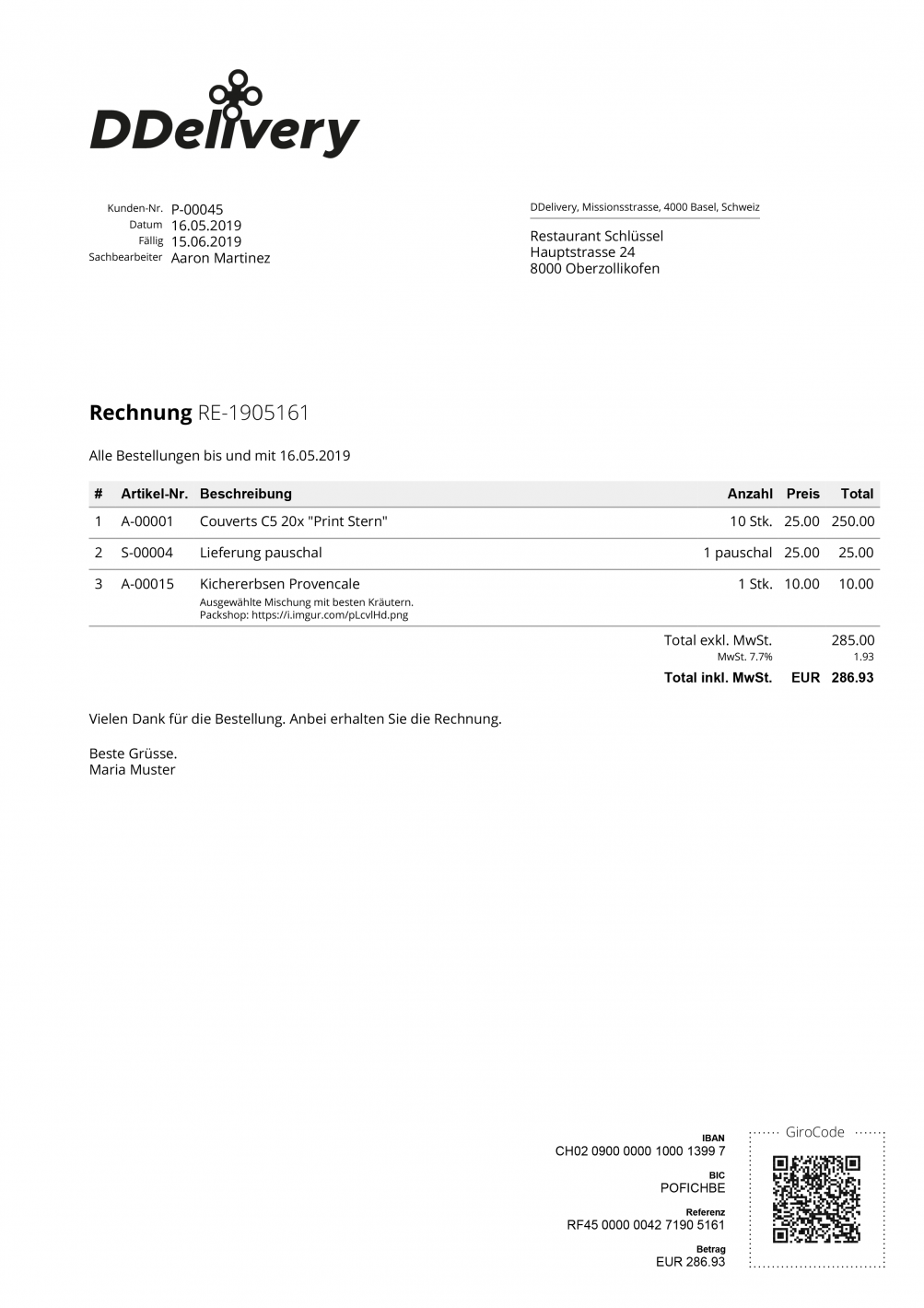 Finished European QR invoice with Girocode