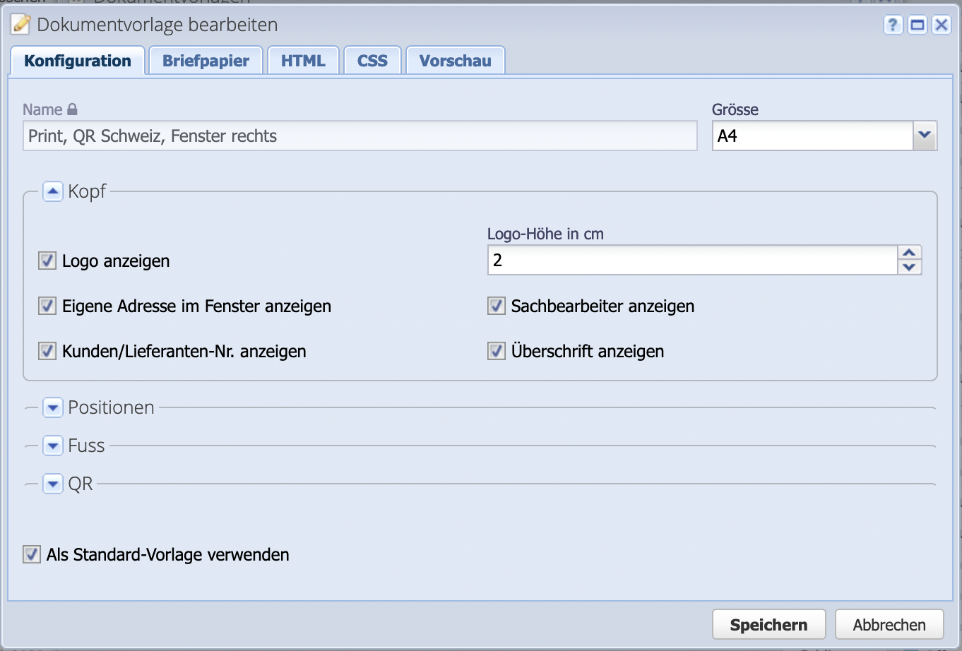Screenshot of order template settings to set default template