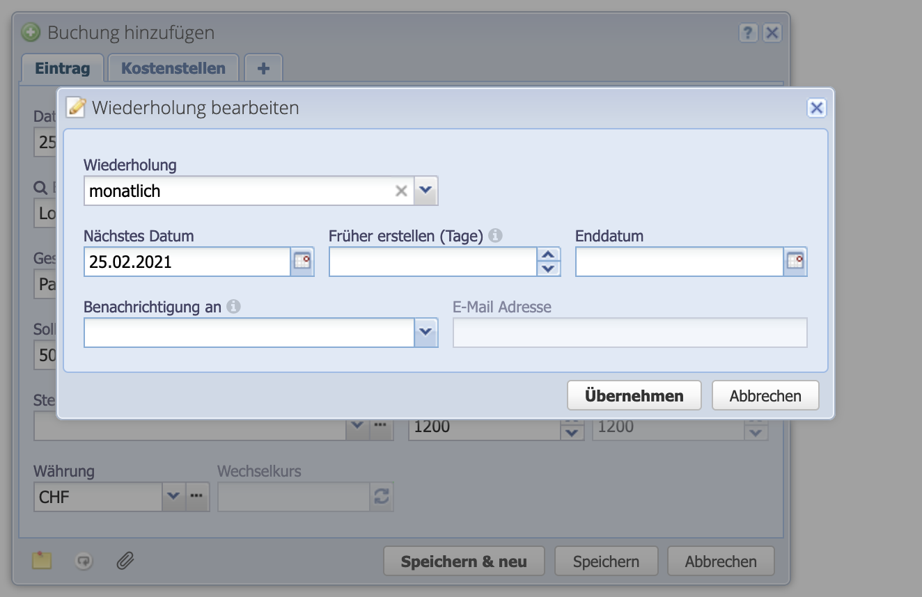 Screenshot Recurrences dialog with monthly recurrence