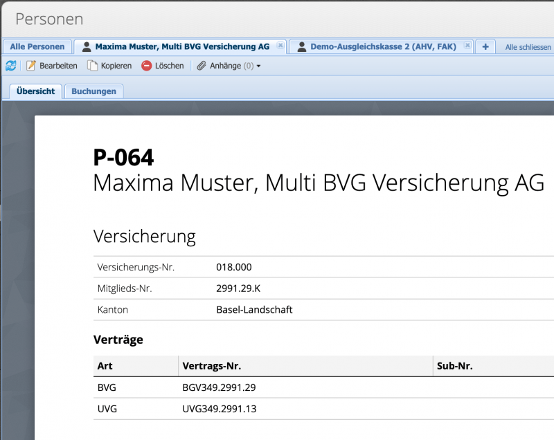Screenshot of an insurance contact