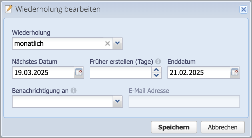 Screenshot des Wiederholungen Fensters einer Lohnabrechnung