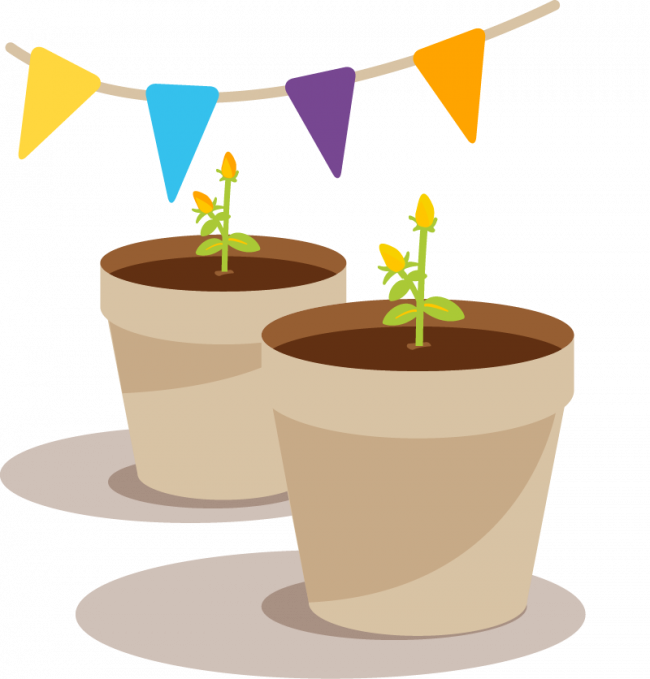 Illustrierte Pflanzen in einem Topf.