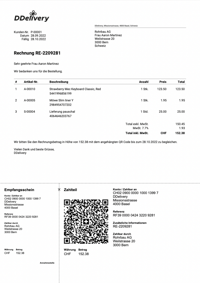 Screenshot of a QR invoice