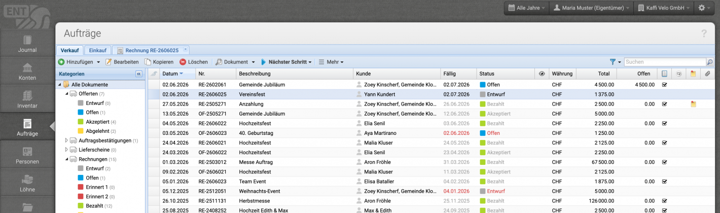 Screenshot UI/UX design main view of CashCtrls bookkeeping software