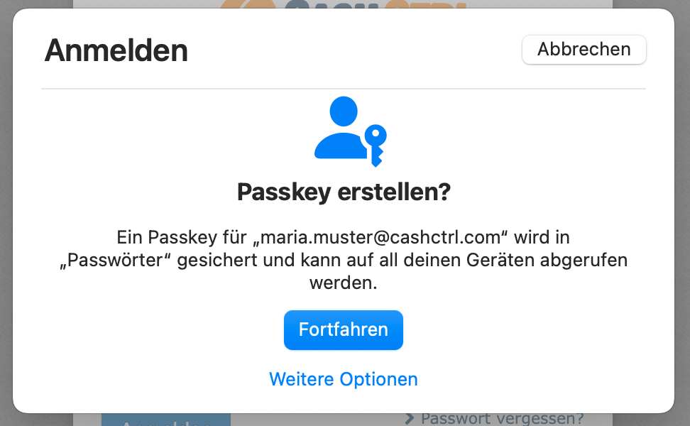 Screenshot des Mac System Dialogs zum Erstellen eines Passkeys